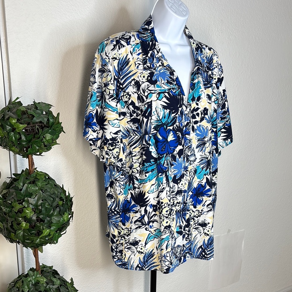 Erika Women's Button Down Shirt | Blue and Black Floral - Picture 3 of 7